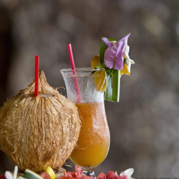 Tahiti Huahine Coconut Cocktails Fresh Flowers Sunglasses