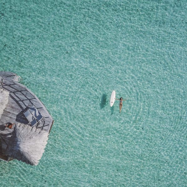 Tahiti Tahaa Floating in Ocean paddleboard overwater bungalows
