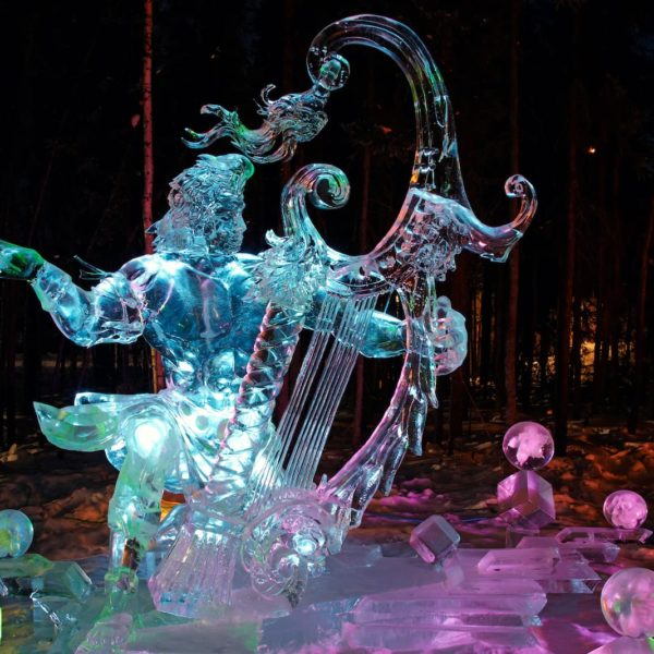 Alaska Luxury Vacation Fairbanks Ice Sculpture Harp Greek God