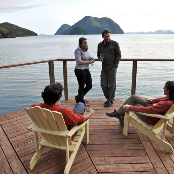 Alaska Luxury Vacation Seward Lounging Adirondack Chairs Friends