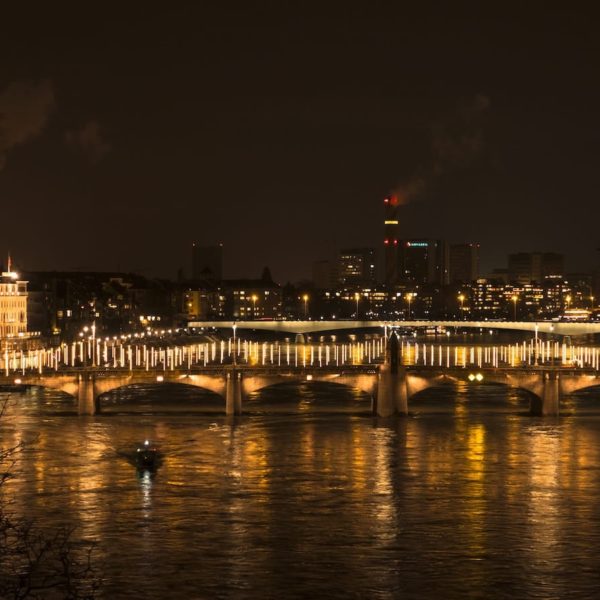 Europe Luxury Switzerland Vacation Basel Rhine Rheinbrücke Middle Bridge At Night
