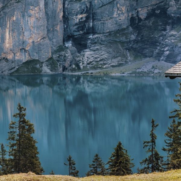 Europe Luxury Switzerland Vacation Lake Oeschinen Bergsee Mirroring Hut Rock Water