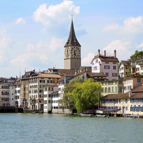 Europe Luxury Switzerland Vacation Switzerland Zurich Limmat River Water Steeple