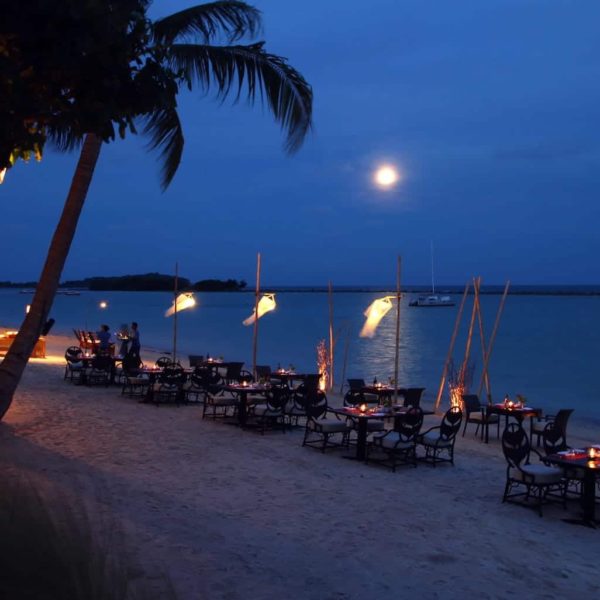 Luxury Thailand Vacation Beach Dinner Resort Lanterns Fire Moonlight