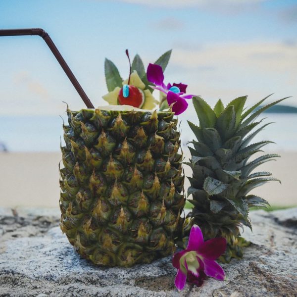 Luxury Thailand Vacation Pineapple Beside Pink Flower Beach Beverage Drink