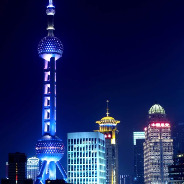Luxury Vacation China Asia Shanghai Illuminated City Skyline At Night Architecture Buildings China